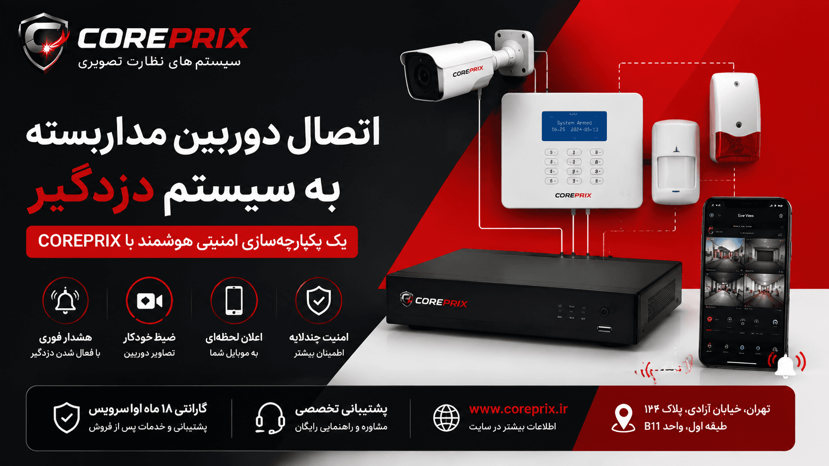 اتصال دوربین مداربسته به سیستم دزدگیر؛ آموزش یکپارچهسازی امنیتی در سیستمهای COREPRIX