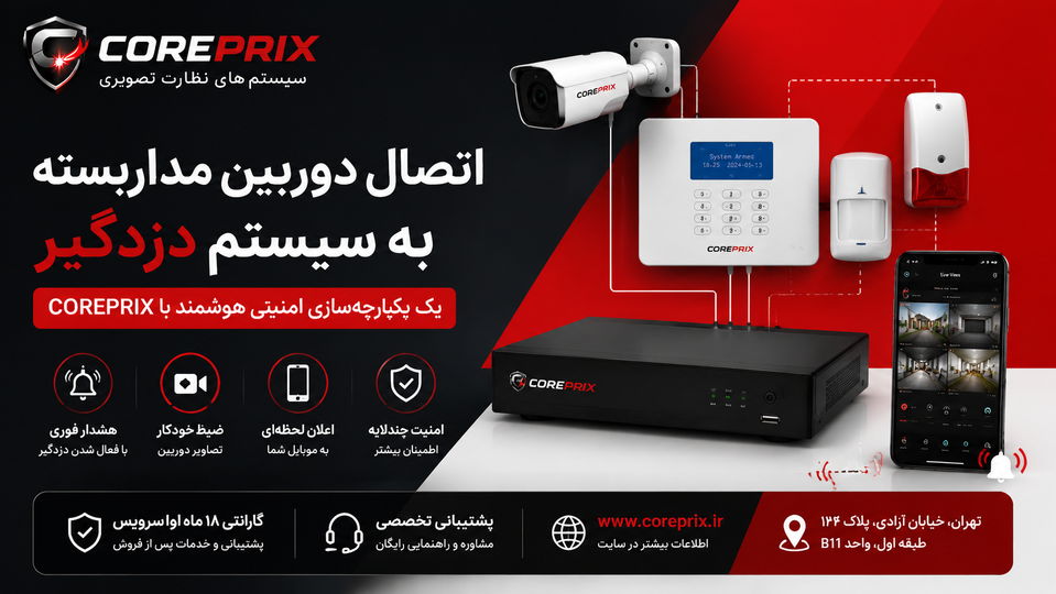 اتصال دوربین مداربسته به سیستم دزدگیر؛ آموزش یکپارچهسازی امنیتی در سیستمهای COREPRIX
