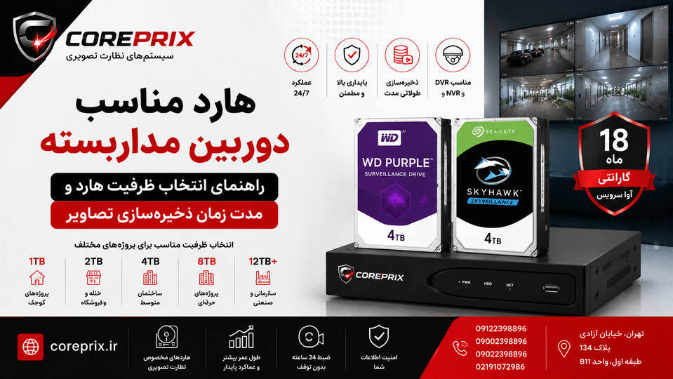 هارد مناسب دوربین مداربسته؛ راهنمای انتخاب ظرفیت هارد و مدت زمان ذخیرهسازی تصاویر